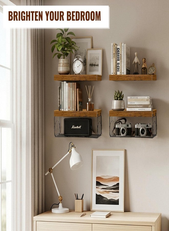 Snuvid 4 Pack Bathroom Shelves Over Toilet, Wall Mounted Rustic Wood Floating Shelves for Bathroom, Toilet Paper Storage, Small Farmhouse Decor Hanging Shelf for Living Room, Kitchen, 16 inch, Brown - Image 5